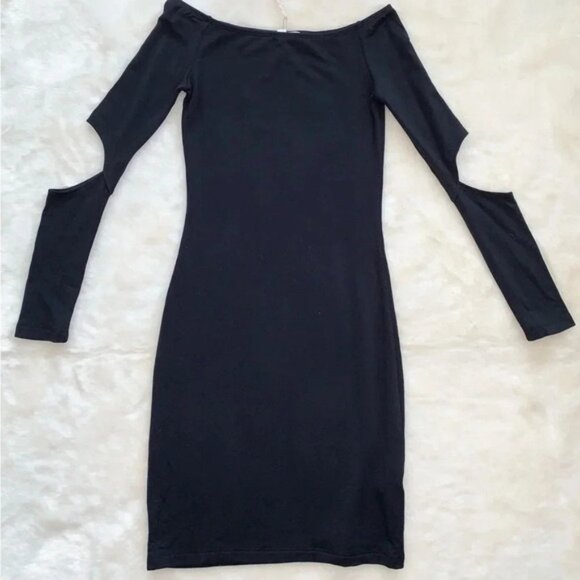 LNA Women's Off The Shoulder Mini Dress Cut out long Sleeve Bodycon Black XS - Picture 4 of 13